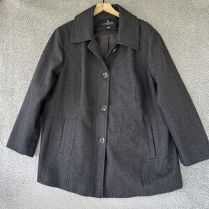 London Fog Coat 2X Wool Collared Button Dark Gray Lined Warm Luxury Retro Jacket